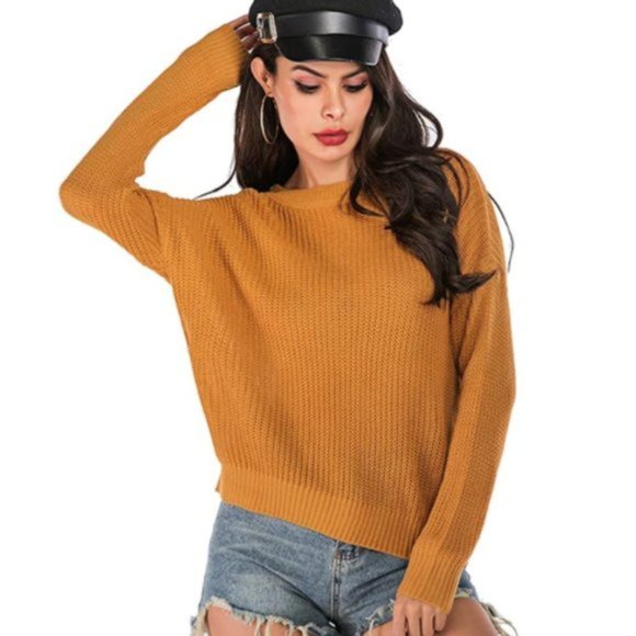 NWT Ribbed Mustard Lattice Back Thick Knit Sweater - Picture 2 of 5